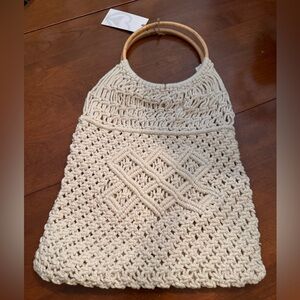 Wood and Crochet handbag purse round handle Oceanista purse new